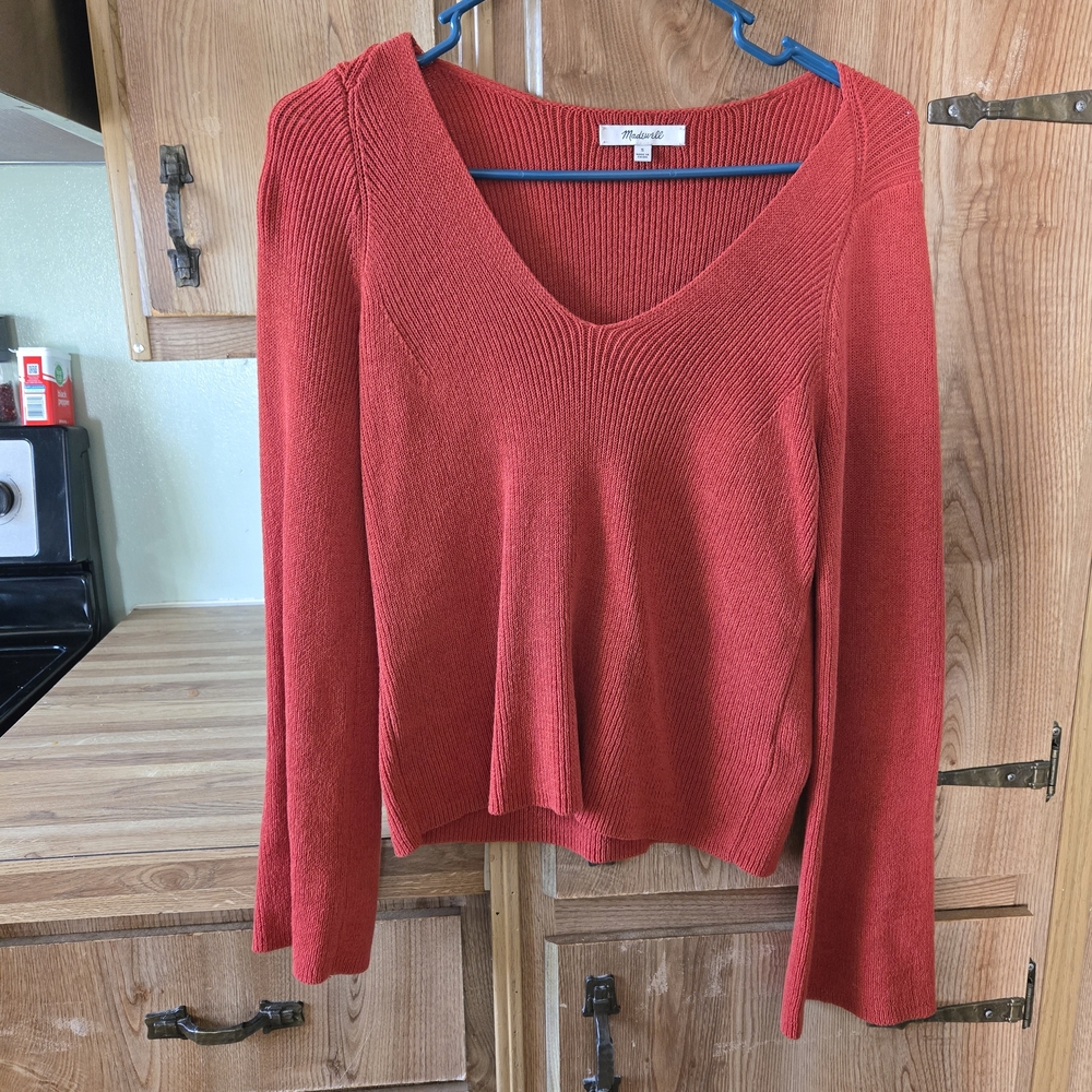 Madewell Red V-Neck Ribbed Women's Sweater